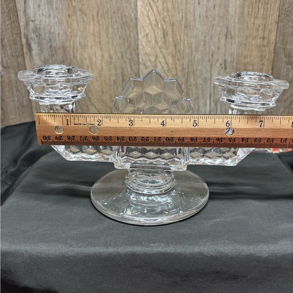 Fostoria pressed manganese depression glass candelabra pre-1930 (yellow glow) - Picture 6 of 9